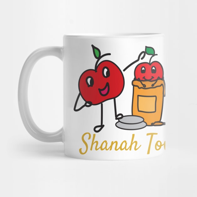 Shana Tova greeting with cute apple and honey by sigdesign